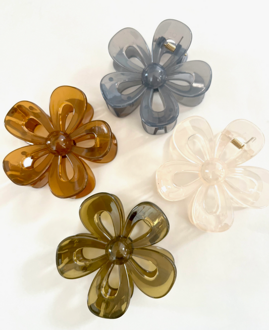 Transparent Neutral Floral Claw Clips